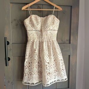 Adelyn Rae strapless  Cream Lace Mini Dress